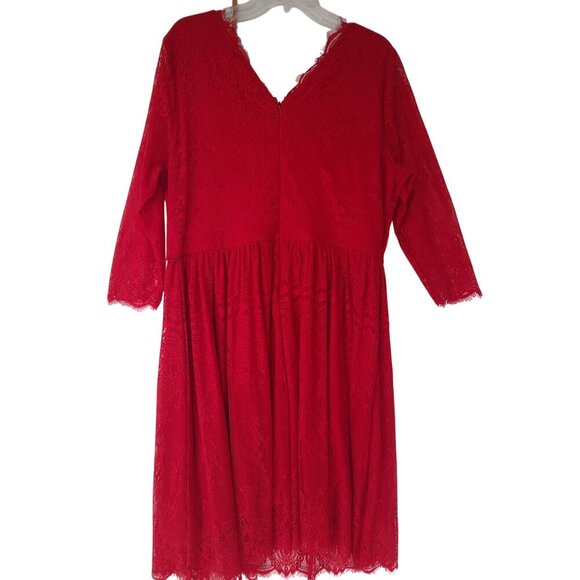 Lane Bryant 18 Red Lace Surplice Sheath Dress 3/4 Sleeves Plus V-Neck Elegant - Picture 4 of 11